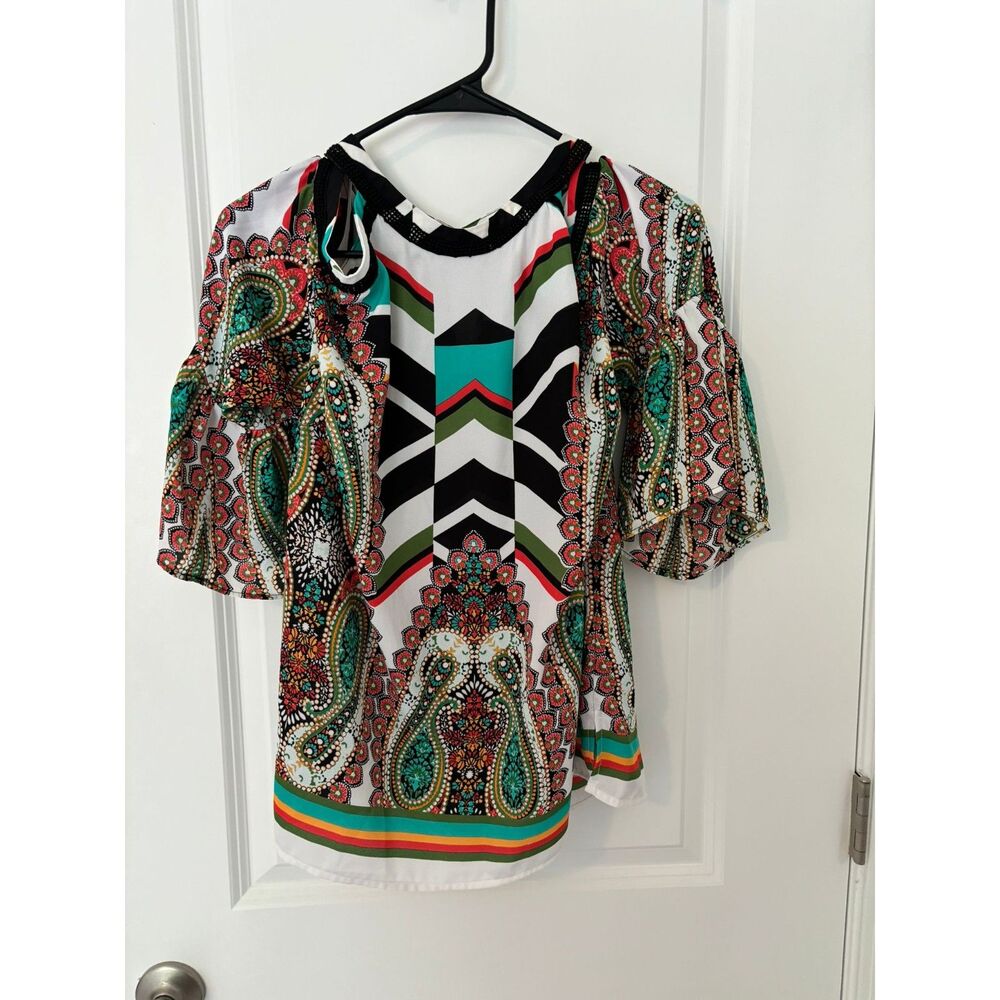 7TH Avenue Bell Sleeve Boxy Blouse in crepe fabric Top Size M